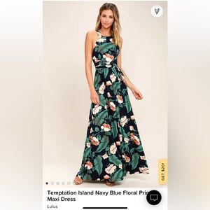 Lulus - Temptation Island Navy Blue Floral Print Maxi Dress